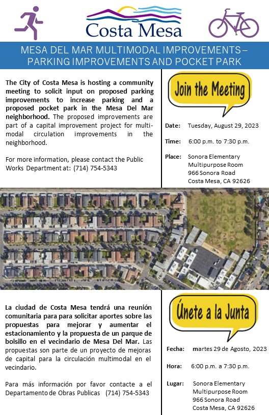 Mesa Del Mar Multimodal Improvements - Parking Alternatives - Community Meeting Flyer - 08-29-23_FINAL FOR DISTRIBUTION