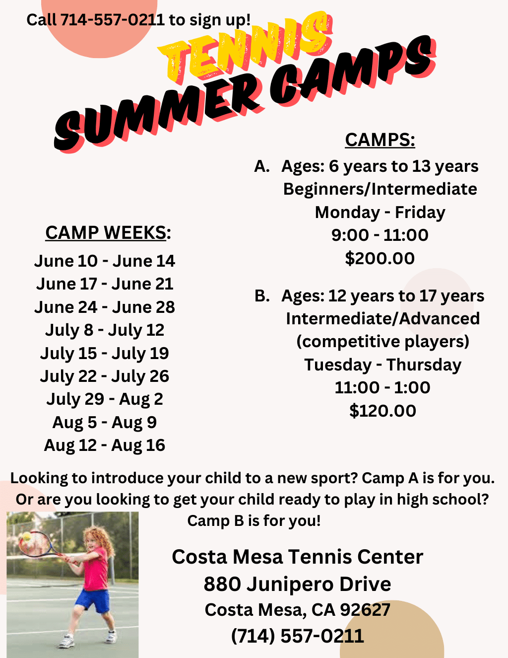 Tennis summer camps flyer