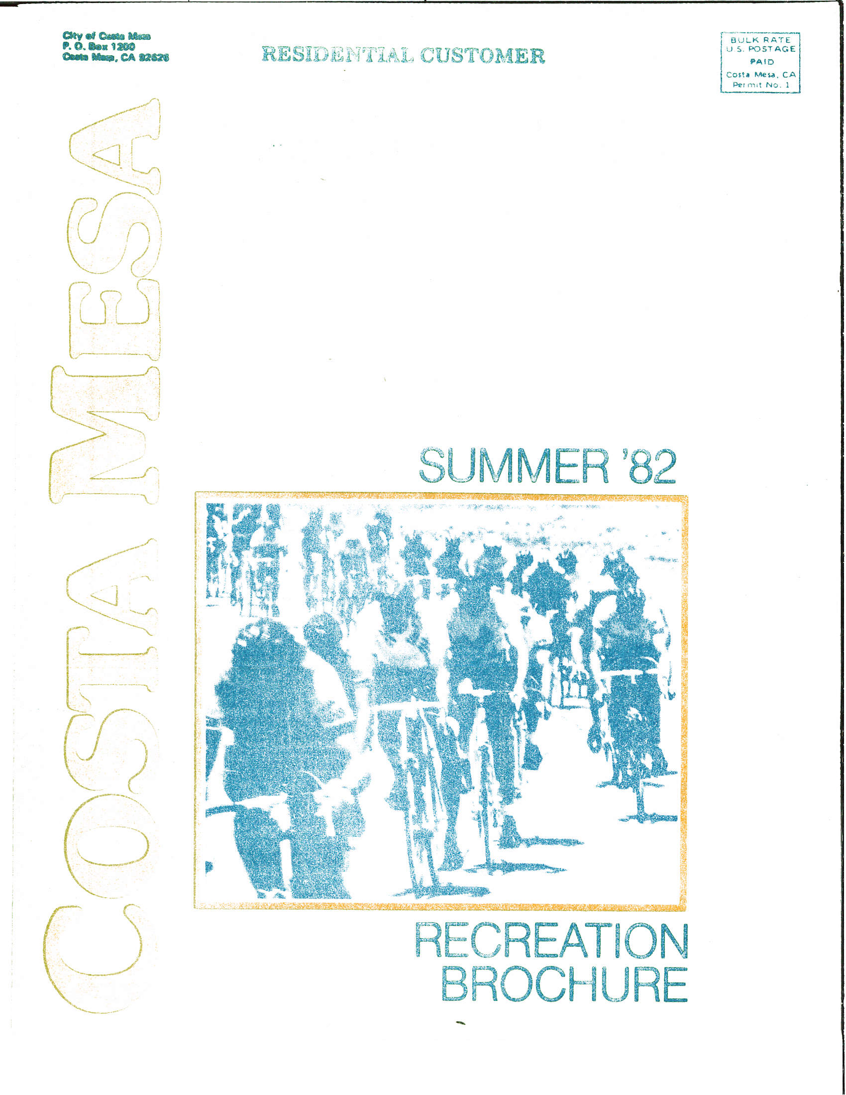 Cover of the Costa Mesa Summer 1982 Recreation Brochure featuring a group of cyclists.