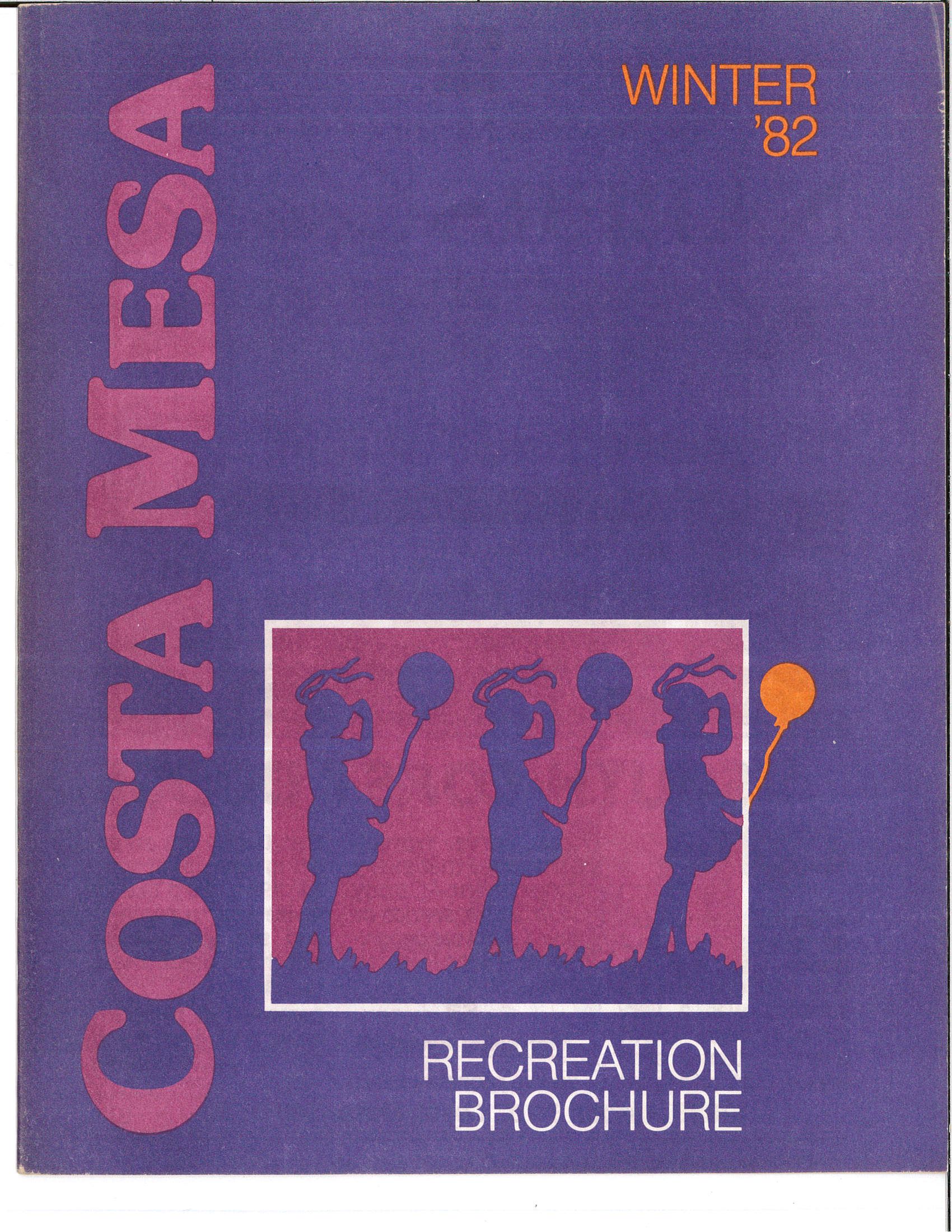 Cover of the Costa Mesa Winter 1982 Recreation Brochure featuring a silhouette of a child with a balloon.