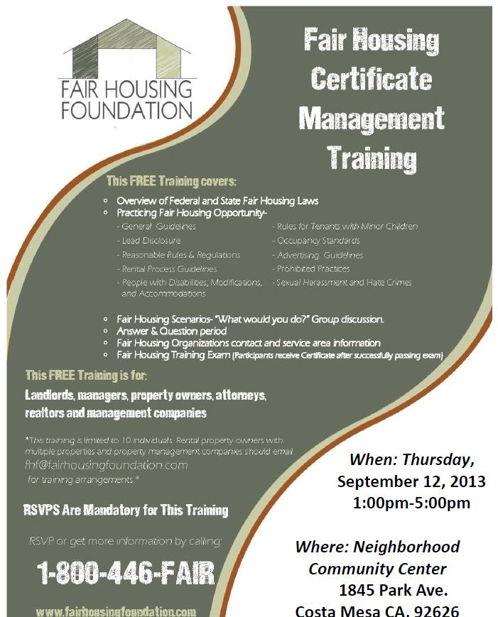 Fair Housing Certificate Management Training