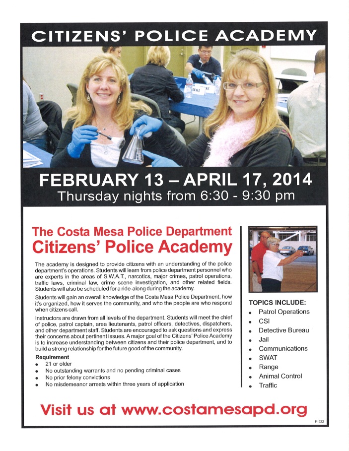 Citizens Police Academy Flyer 2014