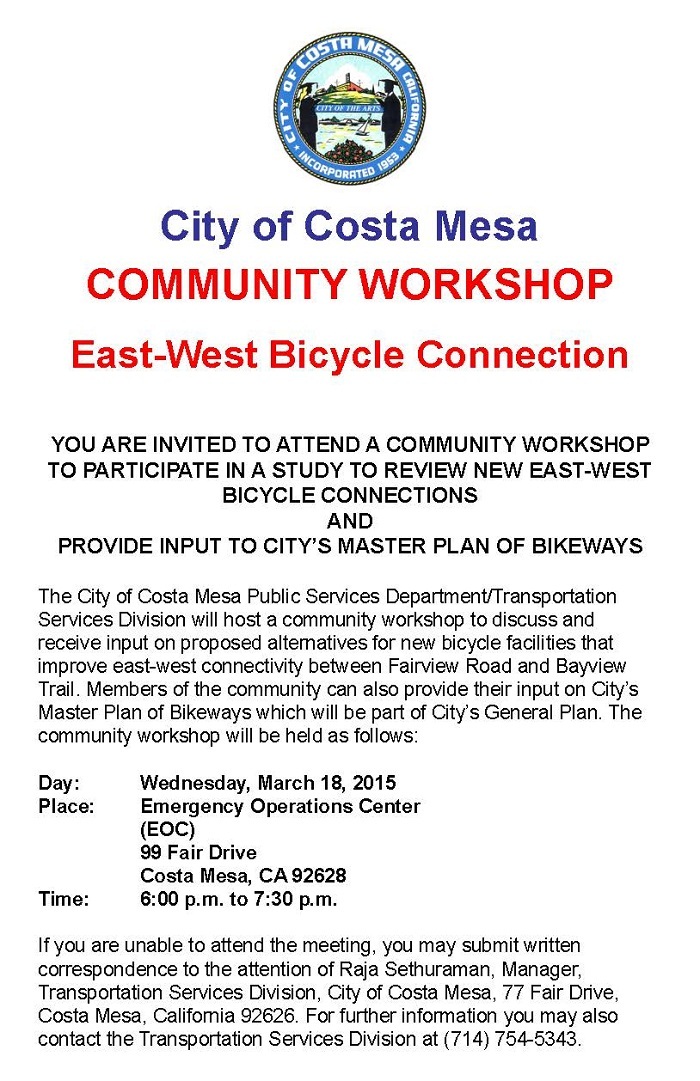 2nd Community Workshop East-West Bicycle Connection 03-18-2015